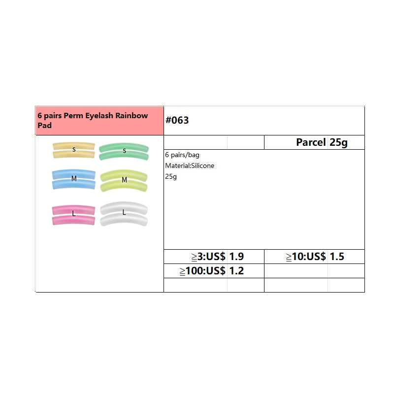 #063 6 pairs Perm Eyelash Rainbow Pad