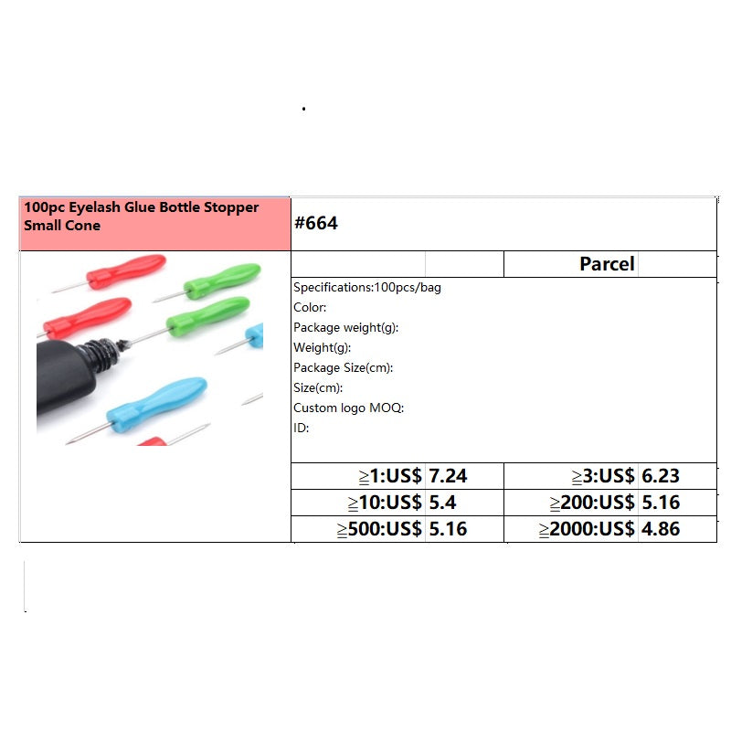 #664 100pc Eyelash Glue Bottle Stopper Small Cone