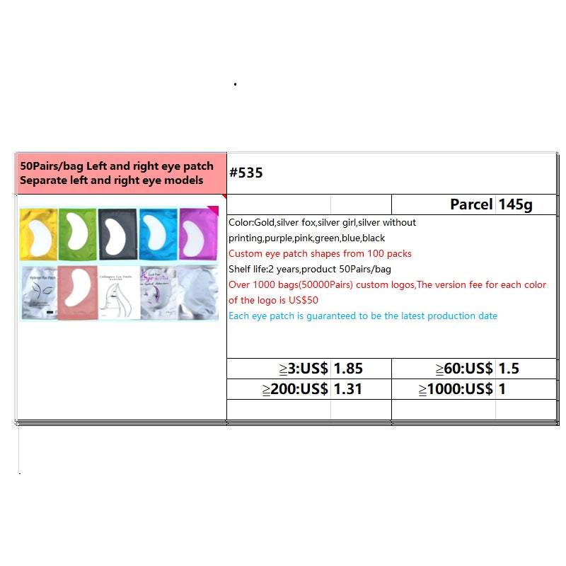 #535 50Pairs/bag Left and right eye patch Separate left and right eye models