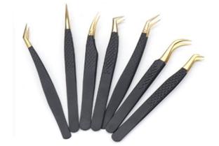 #644 Tweezers 39 Black and Gold Mesh Tweezers