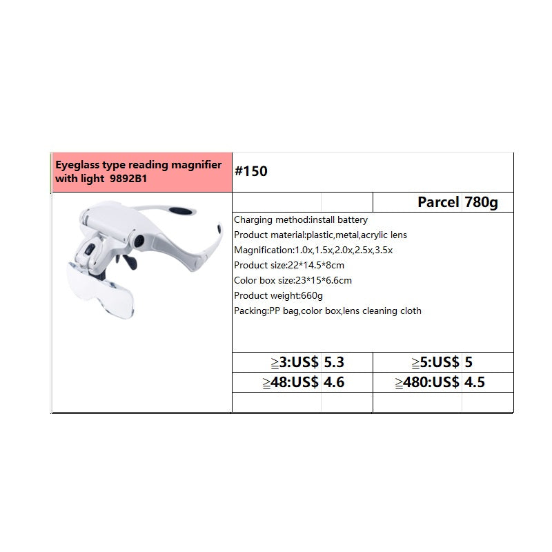 #150 Eyeglass type reading magnifier with light  9892B1