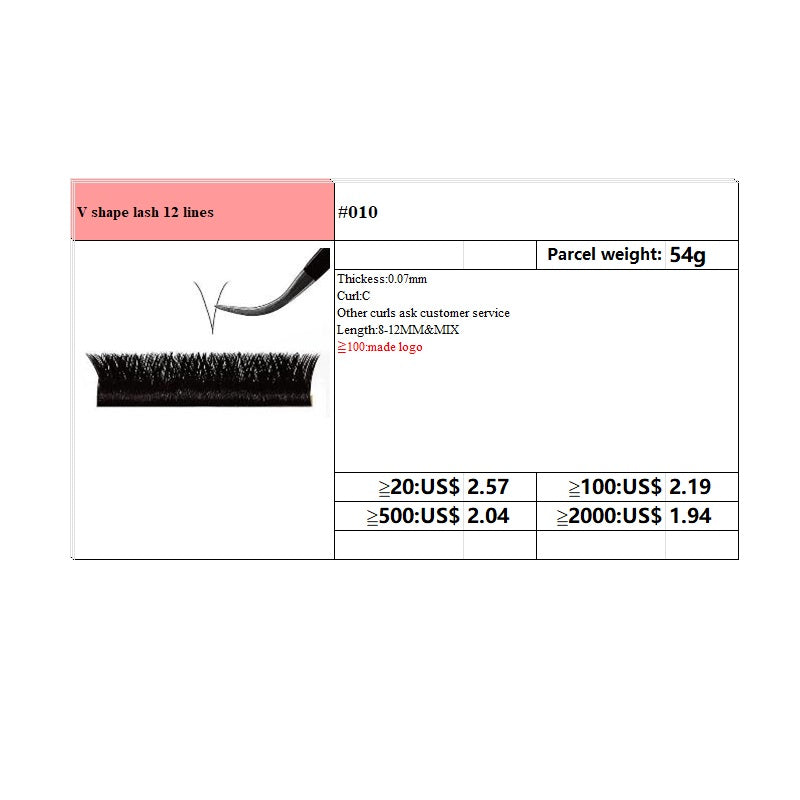 #010 V shape lash 12 lines