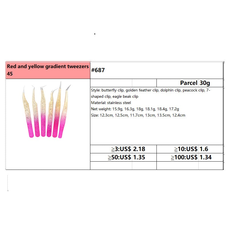 #687 Red and yellow gradient tweezers 45