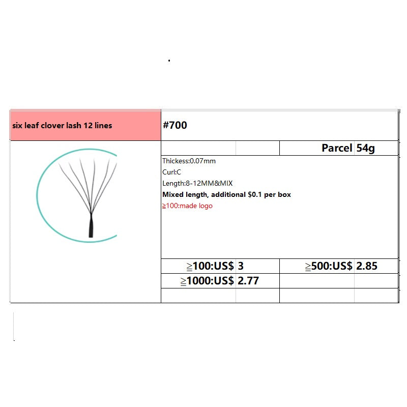 #700 six leaf clover lash 12 lines